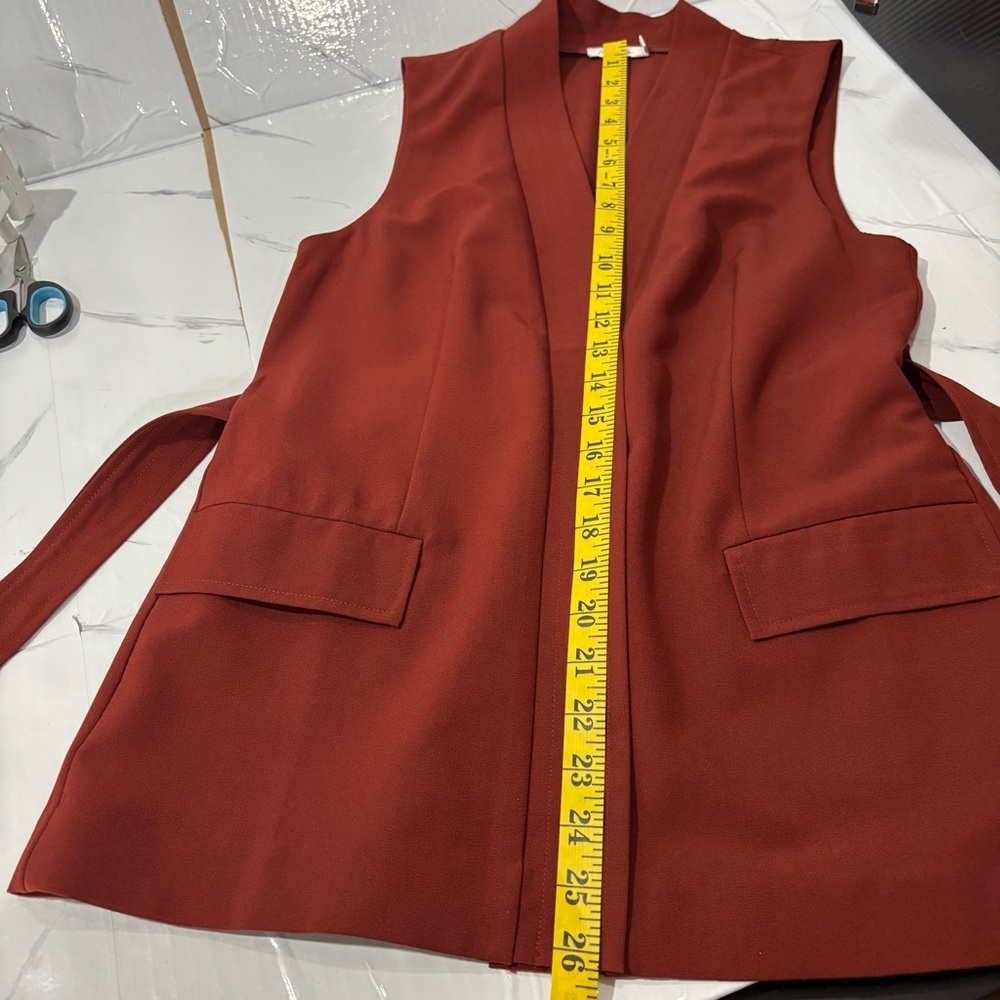 Reitmans Petite 2 Rust Belted Sleeveless Blazer Vest Tailored Wrap Front Career - Picture 15 of 15
